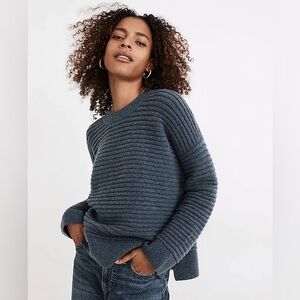 SMALL Madewell Elsmere Pullover Sweater blue women’s relaxed ribbed chunky